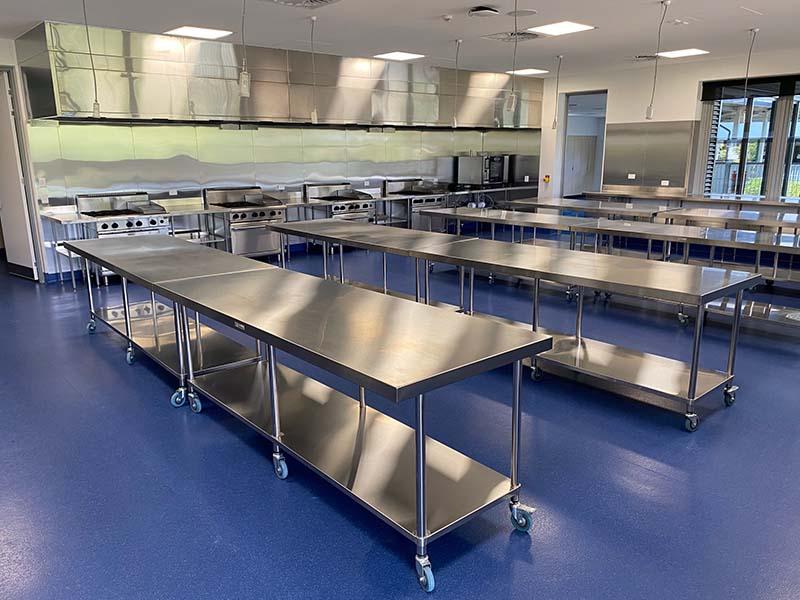 commercial mobile stainless benches for school kitchen